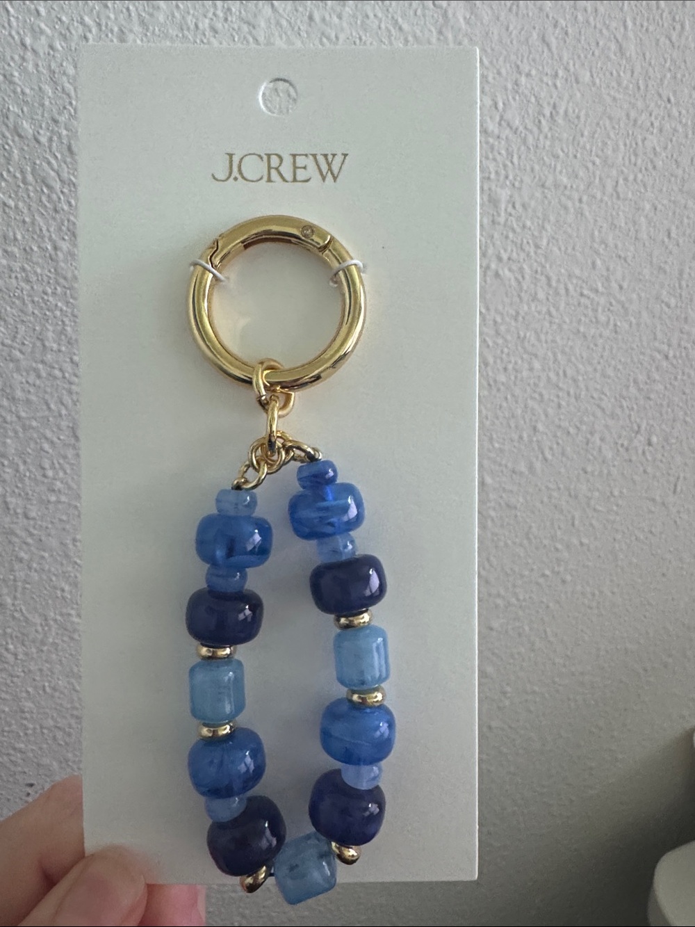J. Crew Blue Beaded Bag Charm with Gold Ring NW